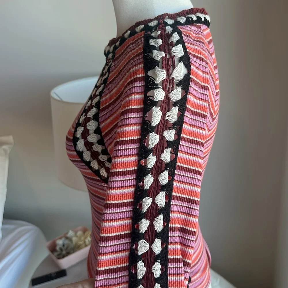 Free People Sunny Day Cuff Waffle Blouse With Crochet - Picture 8 of 9